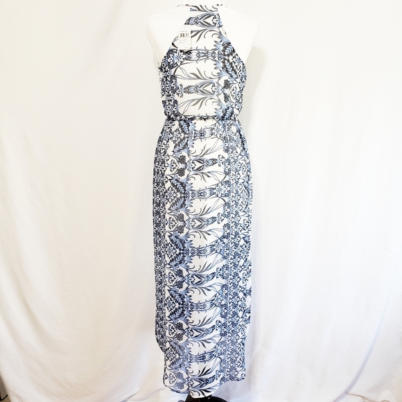 NEW- LUSH Blue Floral Surplice Maxi Dress - Picture 3 of 6